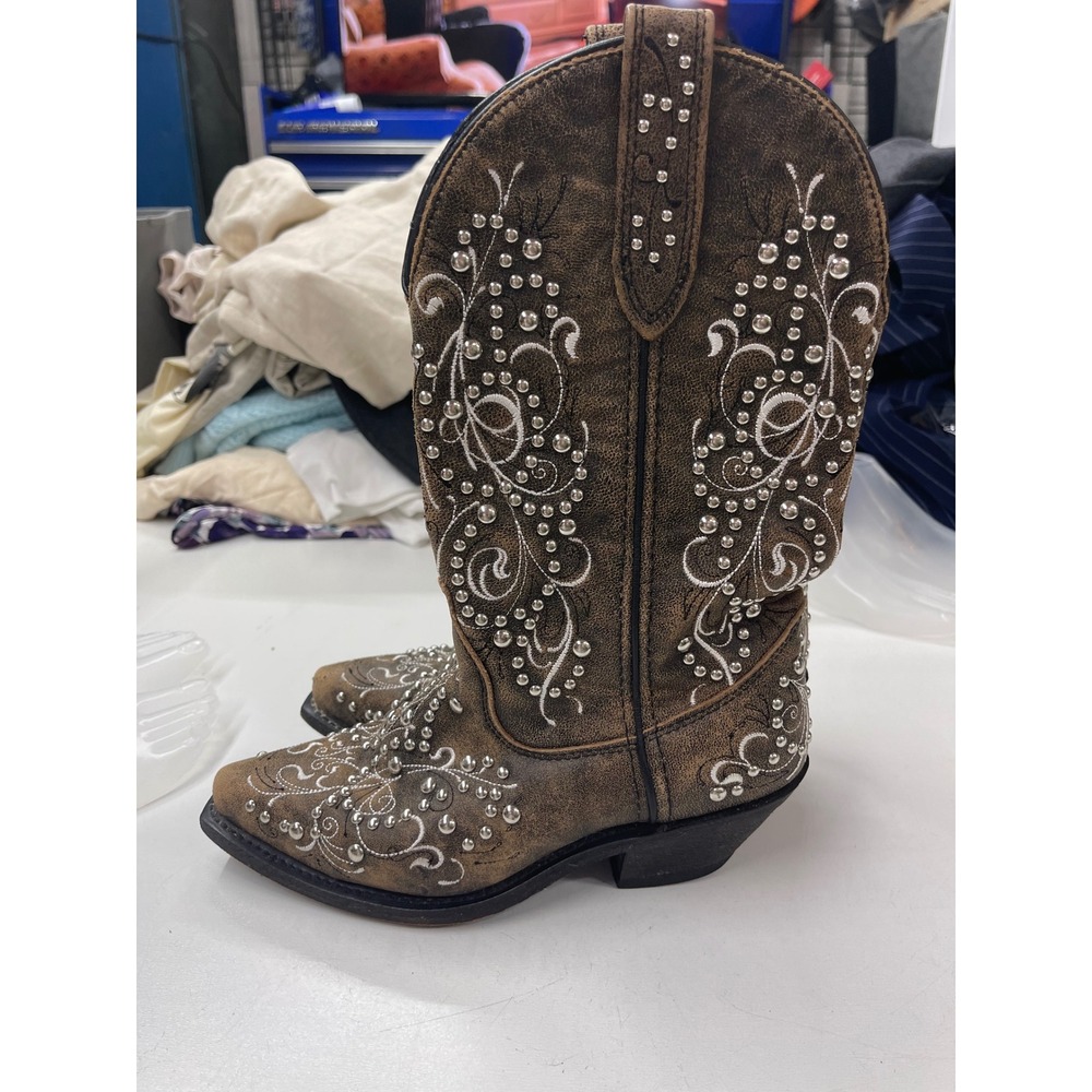 Rockin Country RC5071 Brown Leather Studded Western Boots Womens 5.5M